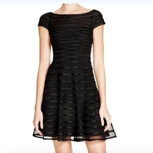 Betsy & Adam Striped Fit N Flare Cap Sleeved Dress LBD